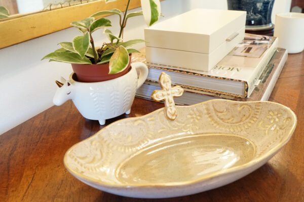 Cross Prayer Bowl (Large/Ivory-French Blue Interior)  Online Only - Image 4