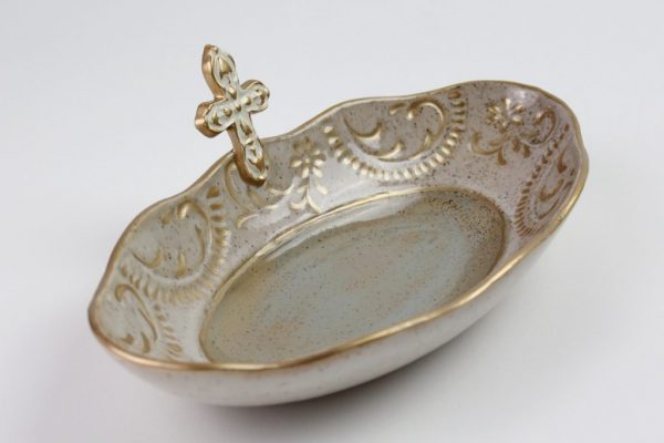 Cross Prayer Bowl (Large/Ivory-French Blue Interior)  Online Only - Image 2