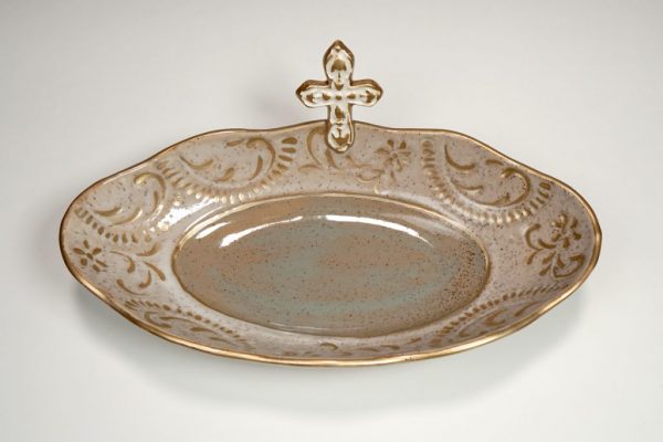 Cross Prayer Bowl (Large/Ivory-French Blue Interior)  Online Only