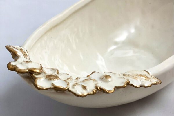 Oval Bowl Petite Fleur (White with White Flowers) - Image 2