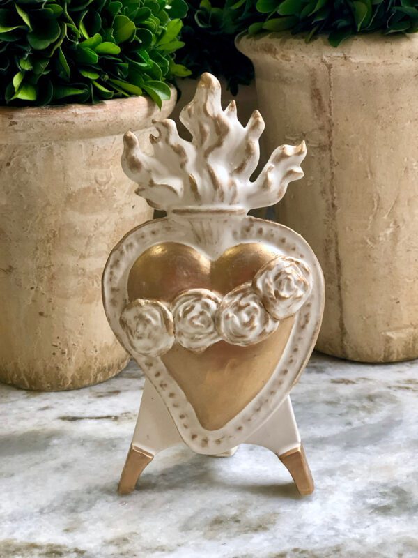 Immaculate Heart of Mary on Easel (White on Gold Heart)