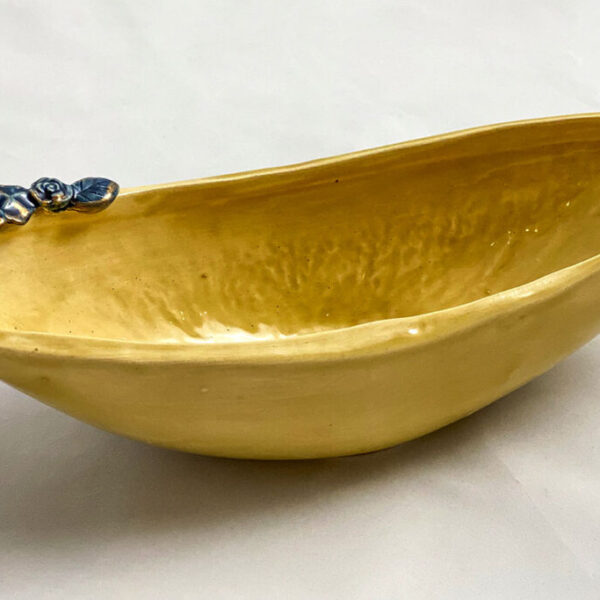 Oval Bowl (Ochre with Blue Flowers)