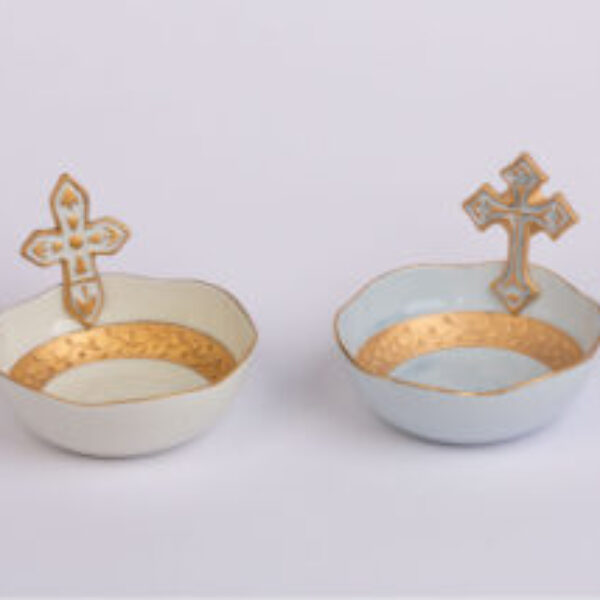 Small Porcelain Cross Bowl (Ivory or French Blue)